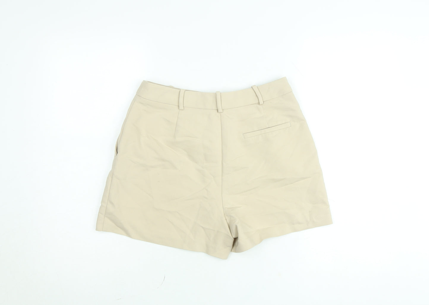 Zara Womens Beige Chino Shorts Size 12 Regular Fit High Rise