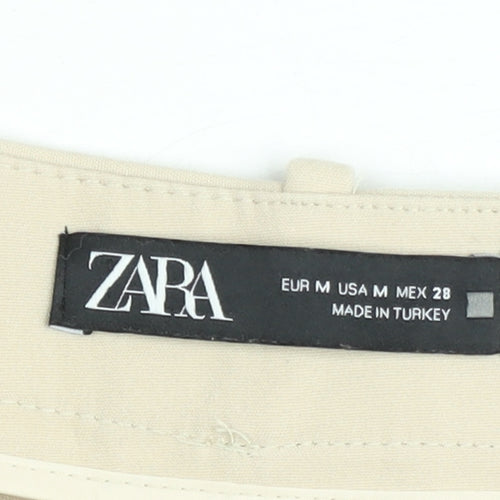 Zara Womens Beige Chino Shorts Size 12 Regular Fit High Rise
