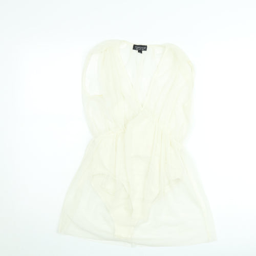 Topshop Women Ivory Sheer V-Neck Playsuit UK 6 Sleeveless Lightweight
