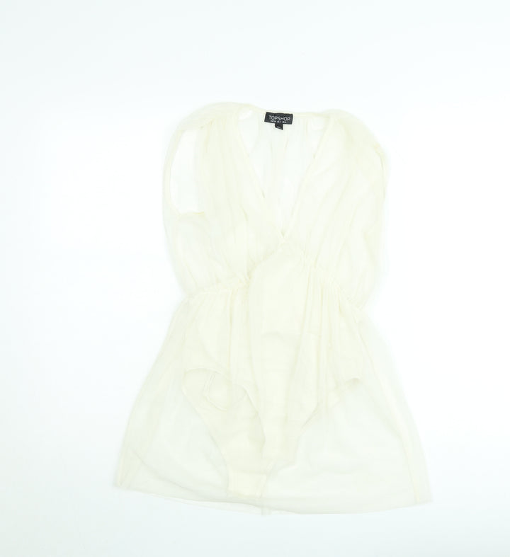 Topshop Women Ivory Sheer V-Neck Playsuit UK 6 Sleeveless Lightweight