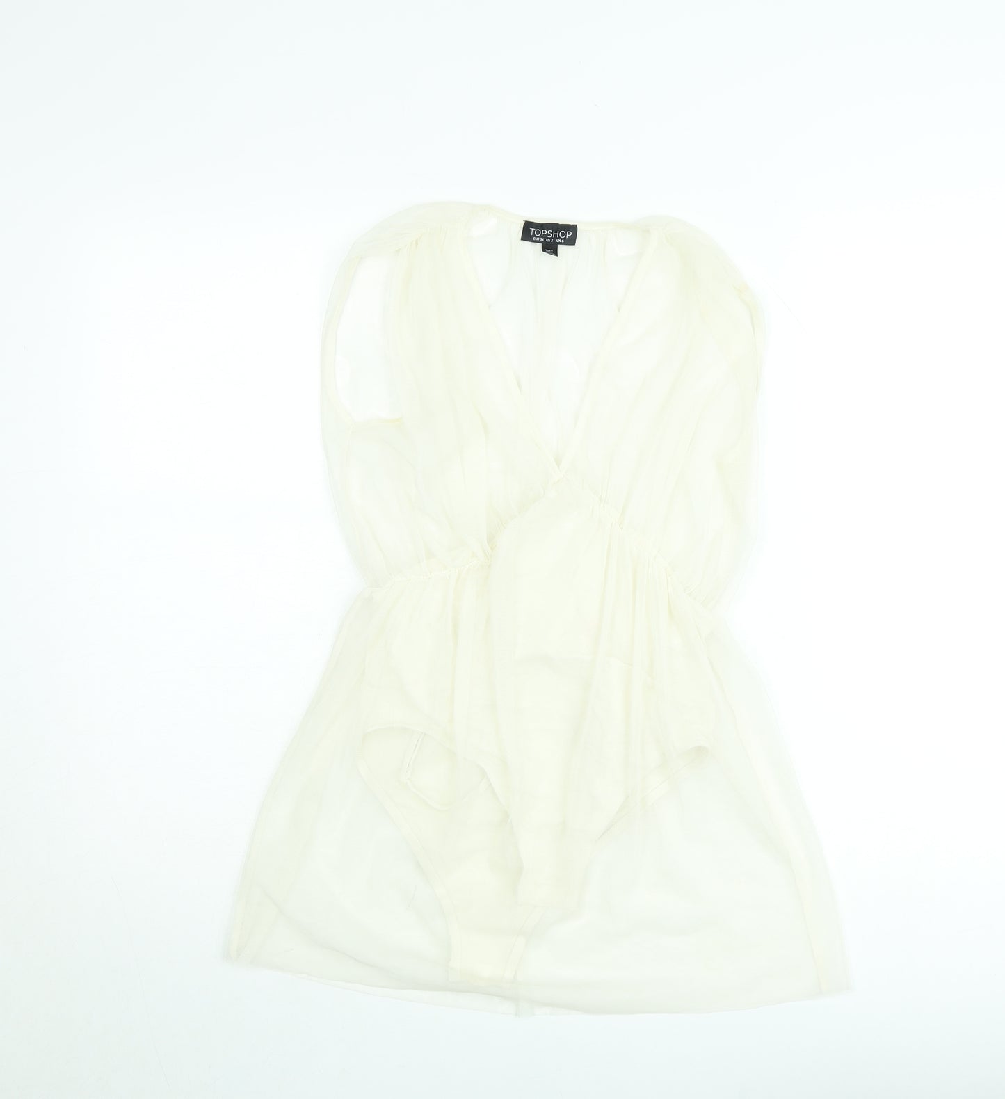 Topshop Women Ivory Sheer V-Neck Playsuit UK 6 Sleeveless Lightweight