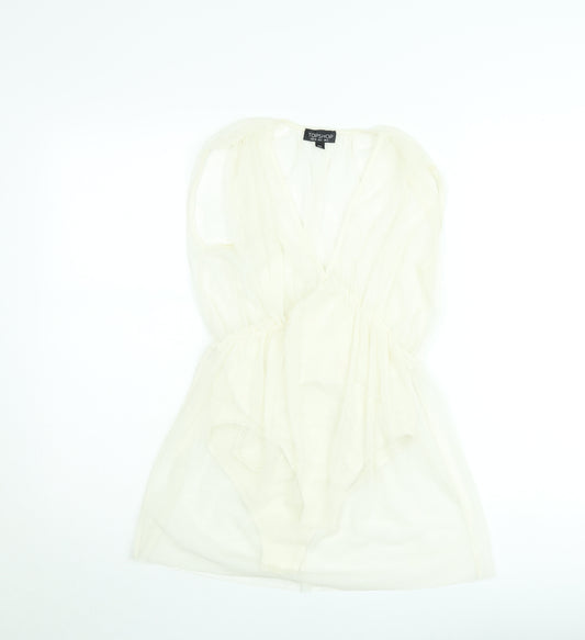 Topshop Women Ivory Sheer V-Neck Playsuit UK 6 Sleeveless Lightweight