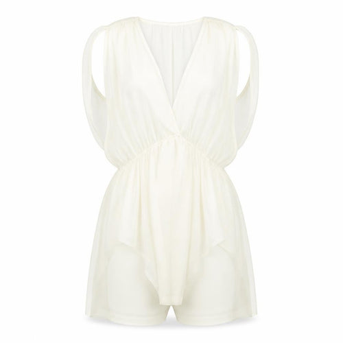 Topshop Women Ivory Sheer V-Neck Playsuit UK 6 Sleeveless Lightweight