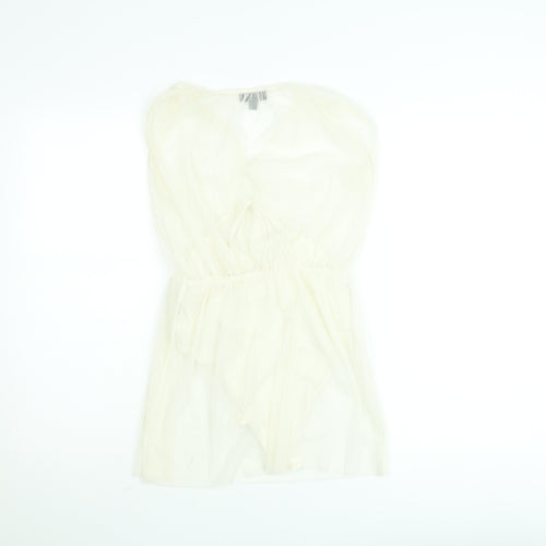 Topshop Women Ivory Sheer V-Neck Playsuit UK 6 Sleeveless Lightweight