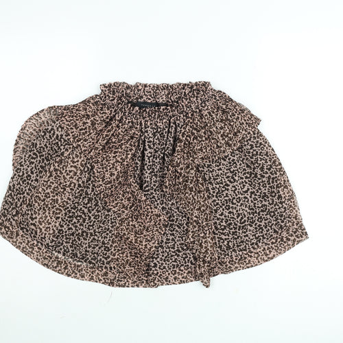 Topshop Petite Brown Animal Print Chiffon Mini Skirt UK 4