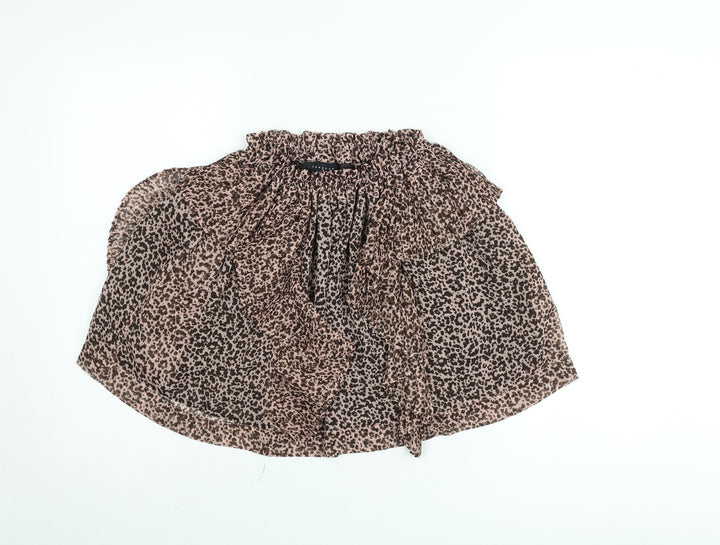 Topshop Petite Brown Animal Print Chiffon Mini Skirt UK 4