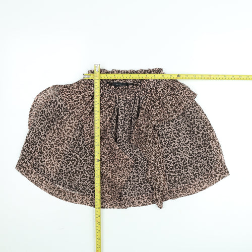 Topshop Petite Brown Animal Print Chiffon Mini Skirt UK 4