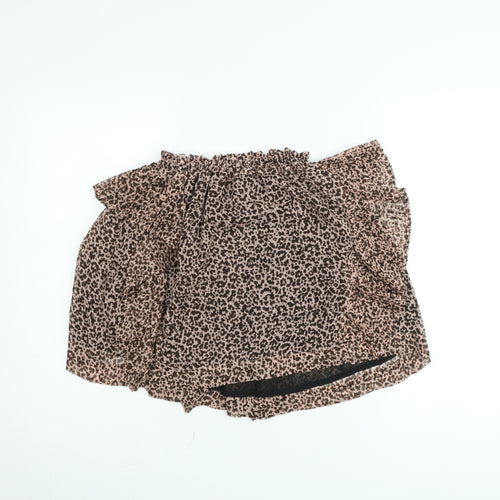 Topshop Petite Brown Animal Print Chiffon Mini Skirt UK 4