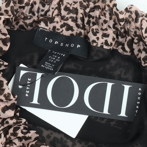 Topshop Petite Brown Animal Print Chiffon Mini Skirt UK 4