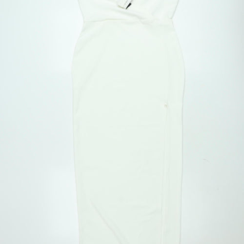 Boohoo Women White UK 8 One Shoulder Bodycon Midi Dress