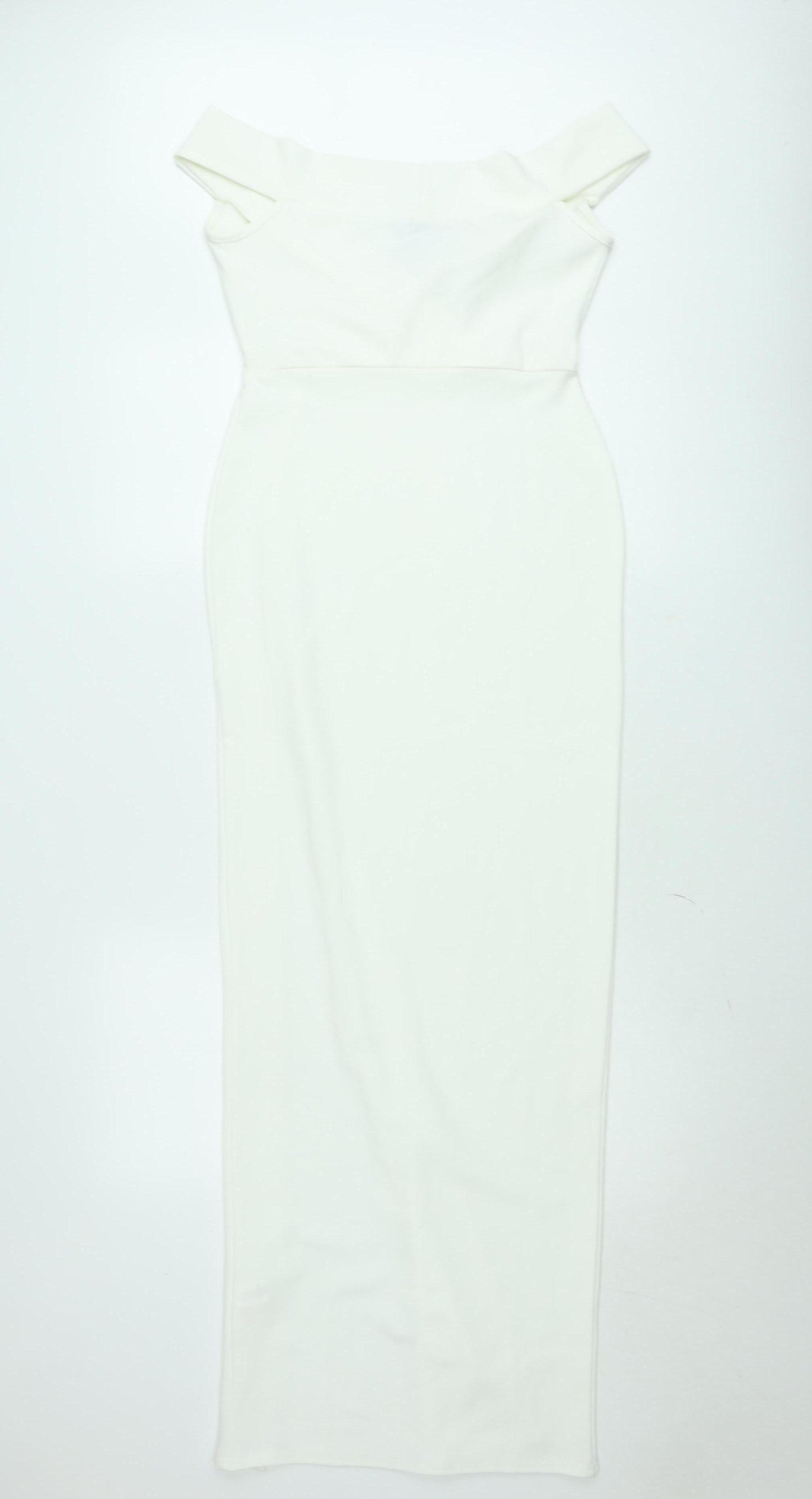 Boohoo Women White UK 8 One Shoulder Bodycon Midi Dress