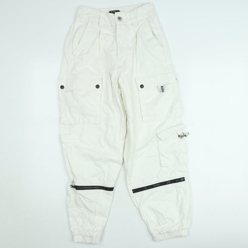 Bershka Womens White Cargo Trousers Size 8 Cotton Utility Style