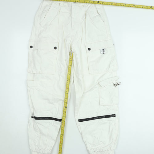 Bershka Womens White Cargo Trousers Size 8 Cotton Utility Style