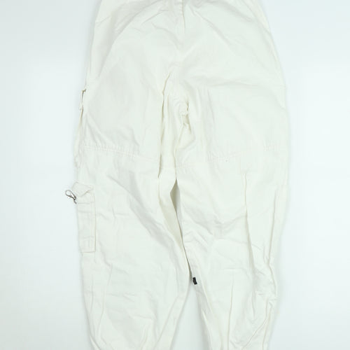 Bershka Womens White Cargo Trousers Size 8 Cotton Utility Style