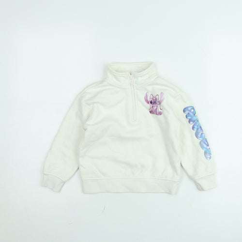 Disney Stitch Girls White 4-5 Years Half Zip Fleece Jumper by Primark