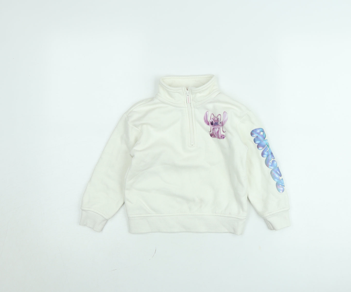 Disney Stitch Girls White 4-5 Years Half Zip Fleece Jumper by Primark
