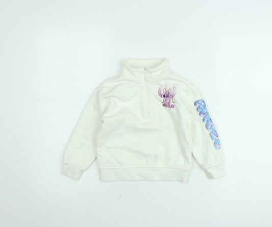 Disney Stitch Girls White 4-5 Years Half Zip Fleece Jumper by Primark