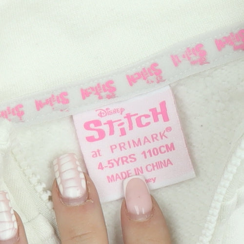 Disney Stitch Girls White 4-5 Years Half Zip Fleece Jumper by Primark