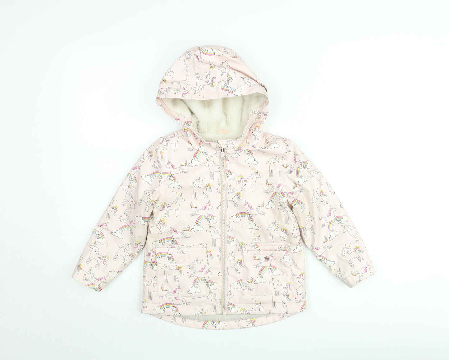 Marks and Spencer Girls Pink Unicorn Hooded Puffer Jacket 4-5 Years
