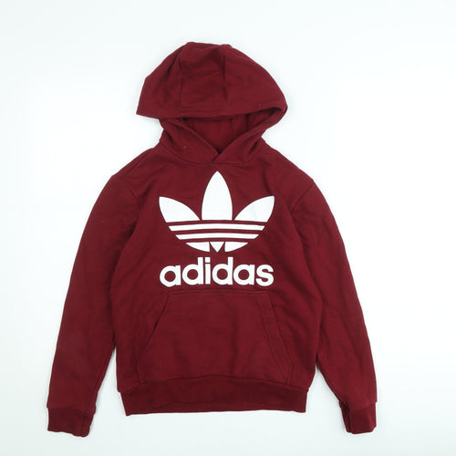 Adidas Teens Red Pullover Hoodie M Logo Graphic Sweatshirt