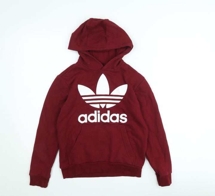 Adidas Teens Red Pullover Hoodie M Logo Graphic Sweatshirt