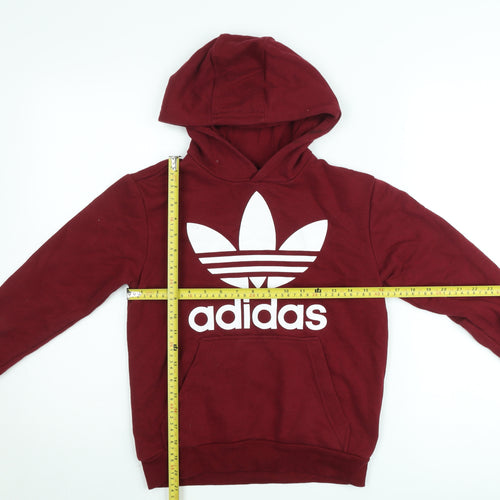 Adidas Teens Red Pullover Hoodie M Logo Graphic Sweatshirt