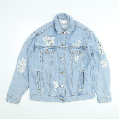 Topshop Women's Blue Distressed Denim Jacket Size 10