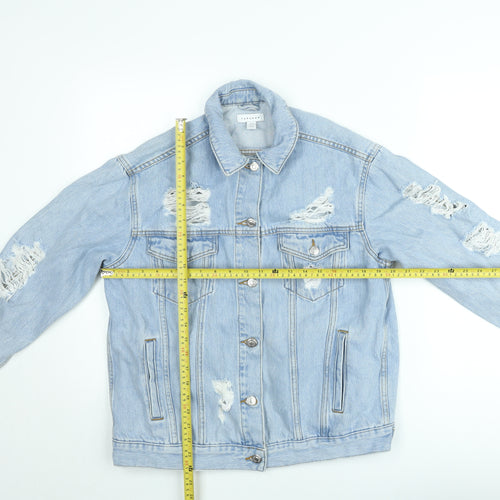 Topshop Women's Blue Distressed Denim Jacket Size 10