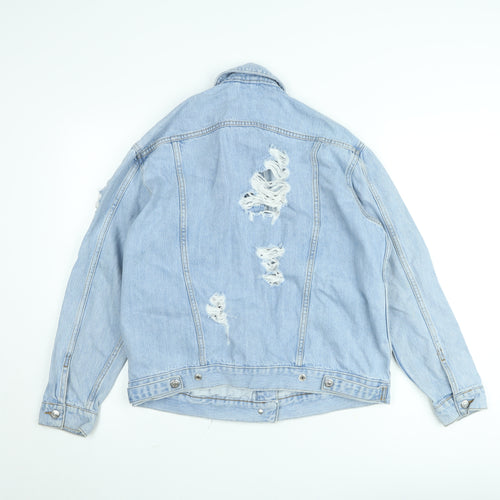 Topshop Women's Blue Distressed Denim Jacket Size 10