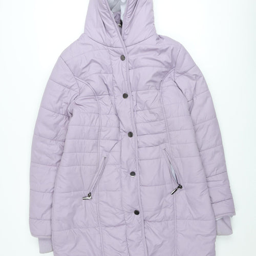 Cotton Traders Women Lilac Quilted Hooded Puffer Jacket Size 12