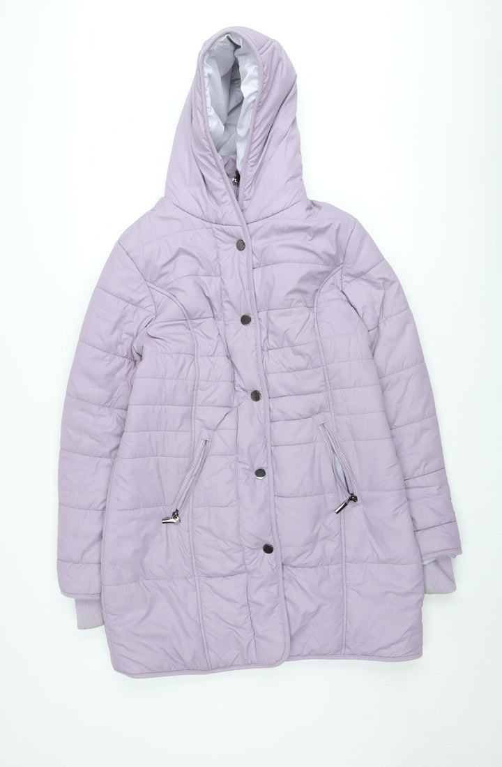 Cotton Traders Women Lilac Quilted Hooded Puffer Jacket Size 12
