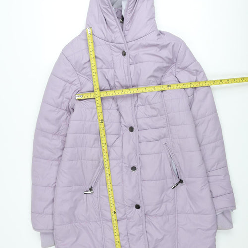Cotton Traders Women Lilac Quilted Hooded Puffer Jacket Size 12