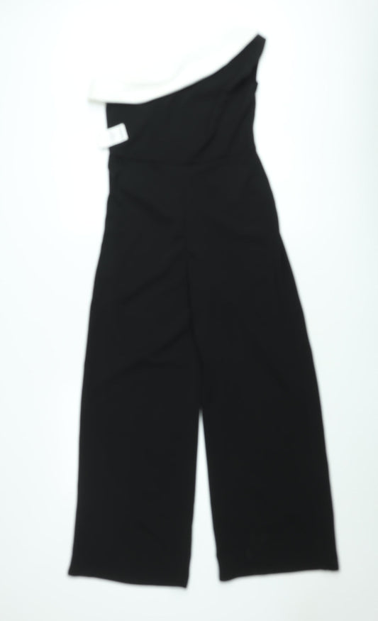 Boohoo Women Black & White One Shoulder Jumpsuit UK 14 Wide Leg