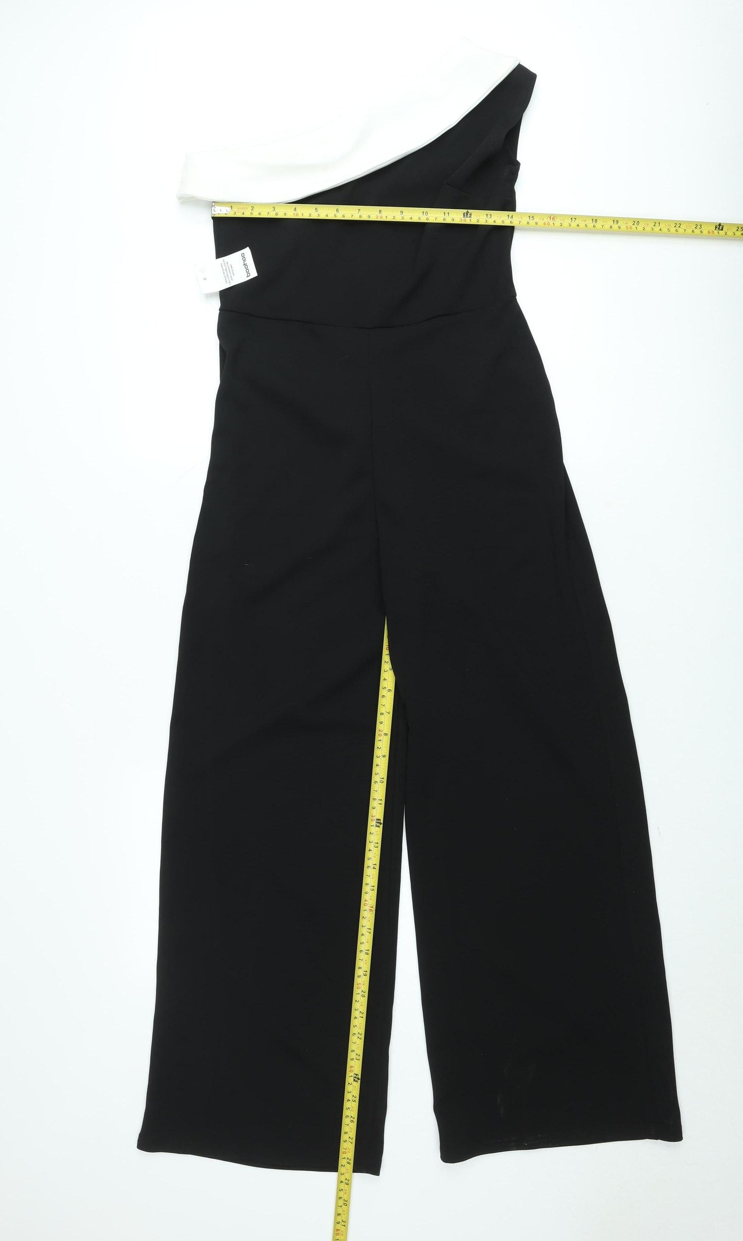 Boohoo Women Black & White One Shoulder Jumpsuit UK 14 Wide Leg