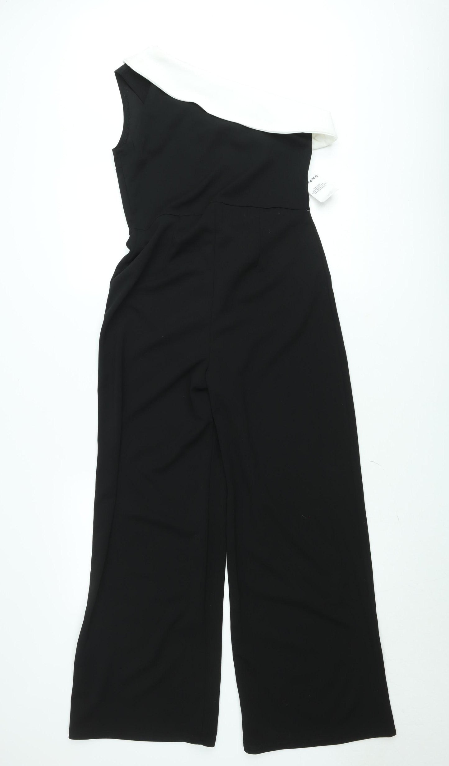 Boohoo Women Black & White One Shoulder Jumpsuit UK 14 Wide Leg