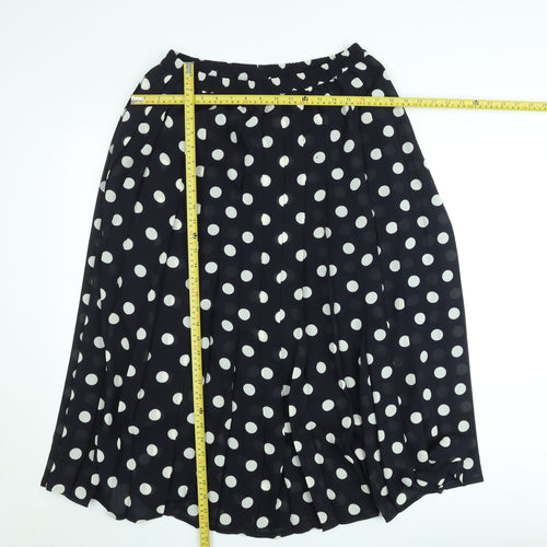 Basler Women Black Polka Dot Pleated Midi Skirt Size 12