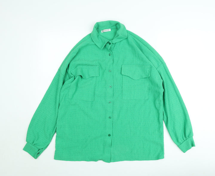 New Collection Women Green Button-Up Shirt Long Sleeve Size L