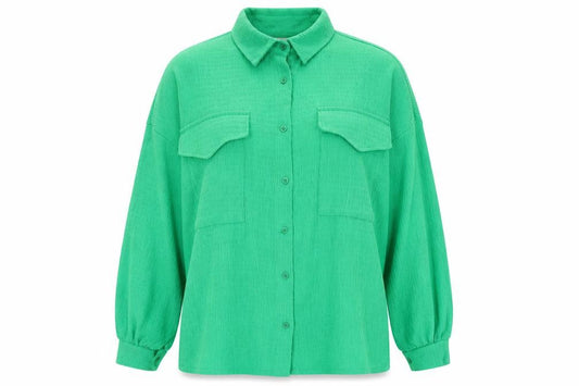 Front view of New Collection Women Green Button-Up Shirt Long Sleeve, size L