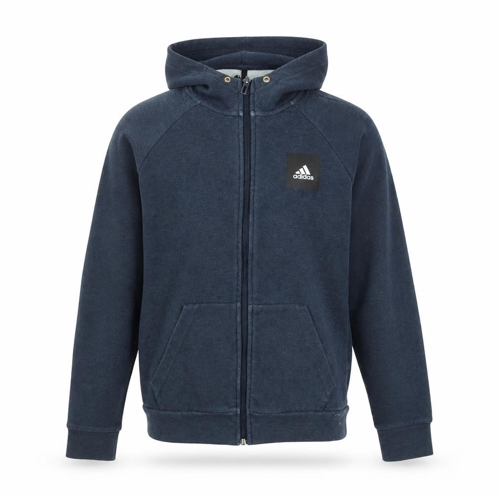 Front view of French Connection Men's Blue Hooded Zip-Up Jacket, size M