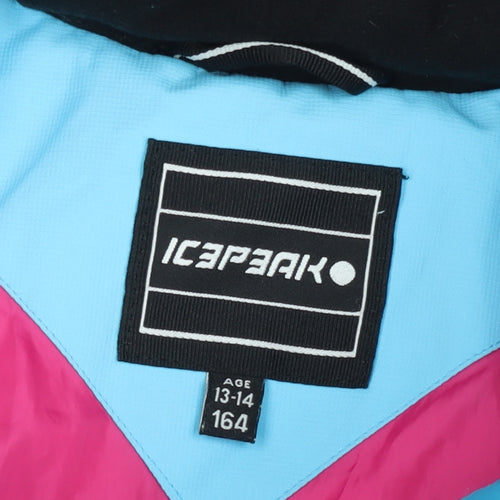 Icepeak Teens Blue Pink Puffer Jacket Size 14 Hooded Winter Coat