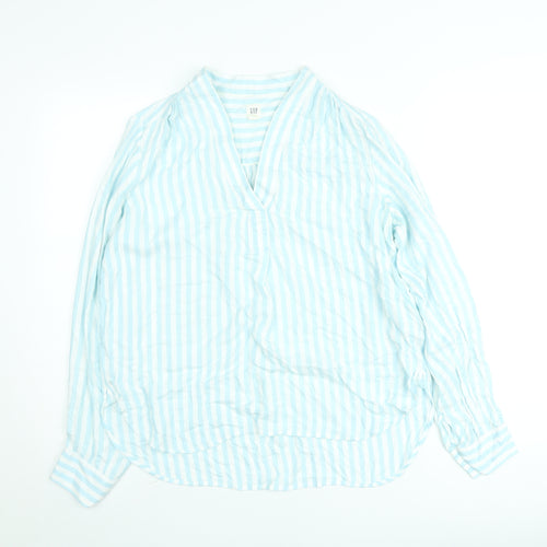GAP Women Blue Striped Cotton Tunic Blouse Long Sleeve Size S