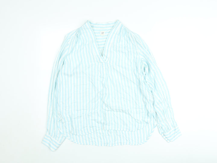 GAP Women Blue Striped Cotton Tunic Blouse Long Sleeve Size S