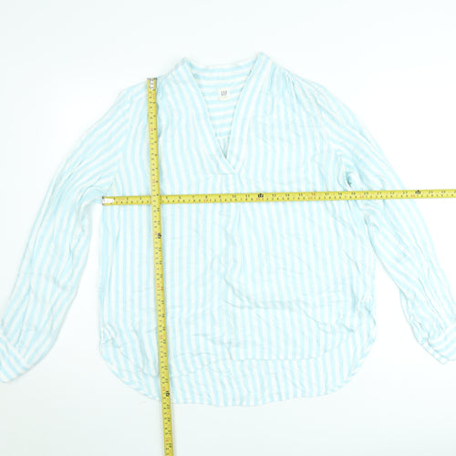 GAP Women Blue Striped Cotton Tunic Blouse Long Sleeve Size S