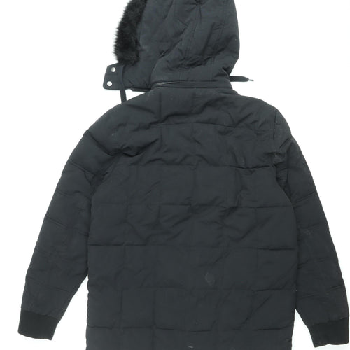 River Island Womens Black Fur Trim Hooded Puffer Jacket Size M