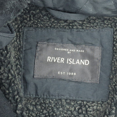 River Island Womens Black Fur Trim Hooded Puffer Jacket Size M