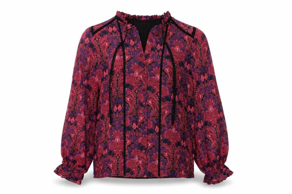 Love & Roses Women Red Floral Long Sleeve Blouse UK 10 V&A Collection