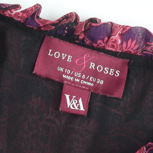 Love & Roses Women Red Floral Long Sleeve Blouse UK 10 V&A Collection