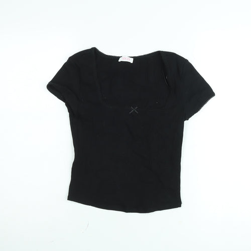 Savida Women's Black Square Neck Cotton Stretch Fitted Top Size S