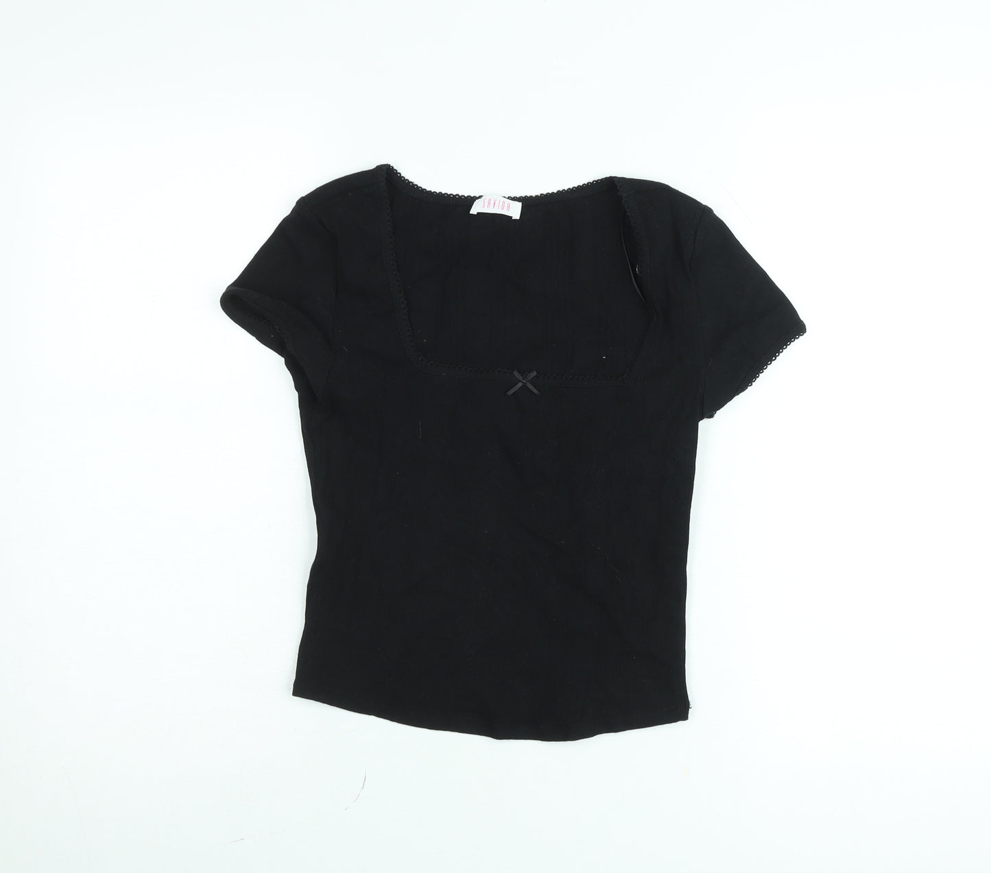 Savida Women's Black Square Neck Cotton Stretch Fitted Top Size S