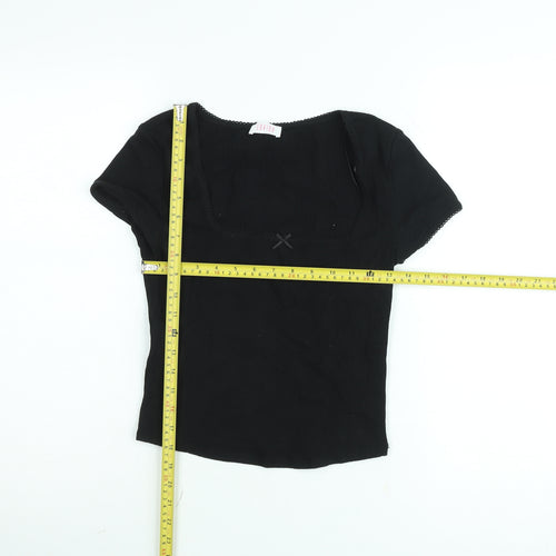 Savida Women's Black Square Neck Cotton Stretch Fitted Top Size S